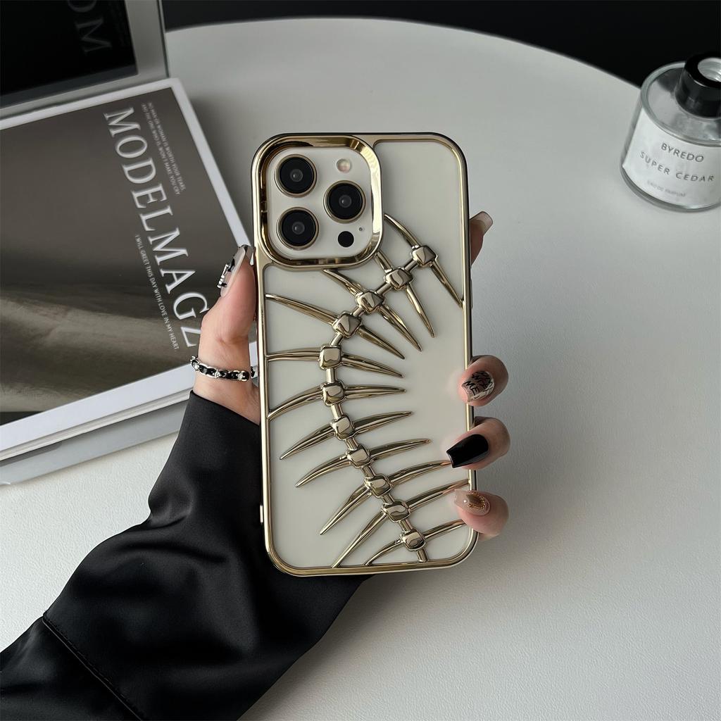 For iPhone 16 Pro Max Case Electroplated TPU Phone Shell Hollow Heat Dissipation Fish Bone Design