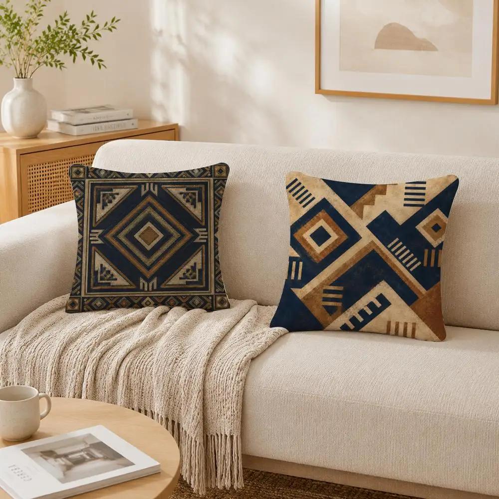 Modern Geometric Boho Style Pillow Case Double-Sided Plush Sofa Cushion Covers Organic Breathable Invisible Zipper
