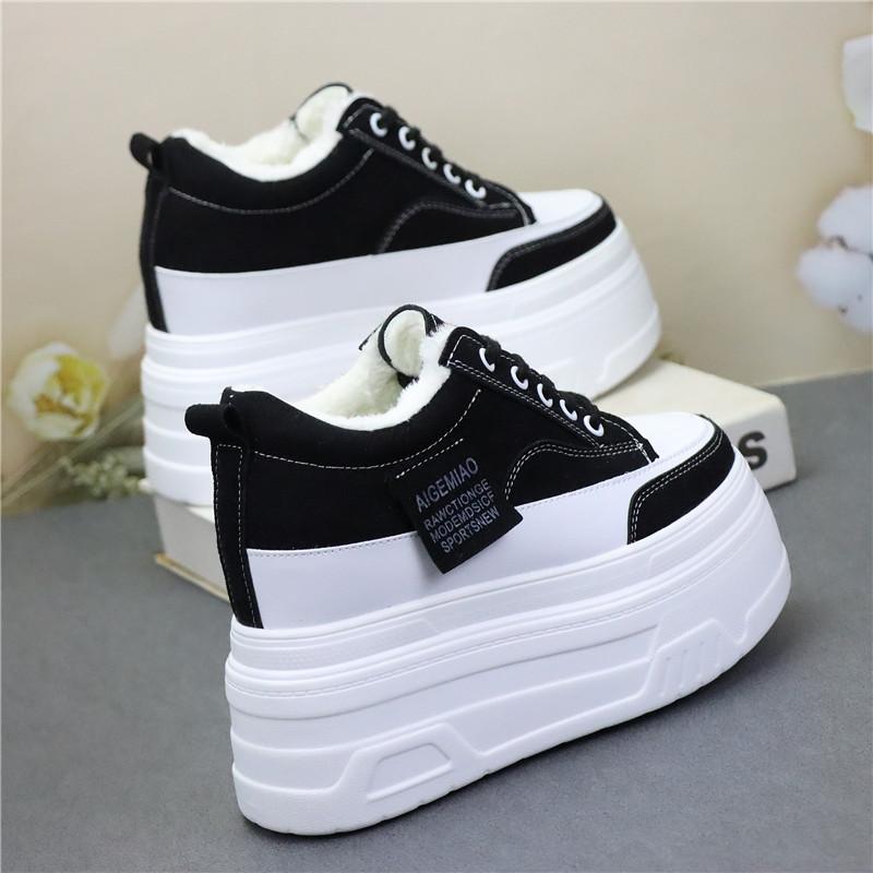 Fashion All Matching Slim Plus Cashmere Warm Women's Shoes Temperament Wear 12 Cm High Heel 10cm Small Cotton Shoes Large Size Shoes