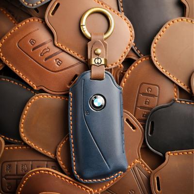 Retro Leather Key Cover Is Suitable for BMW Real Cowhide New Shell Handmade Key Special Protection Shell Ring