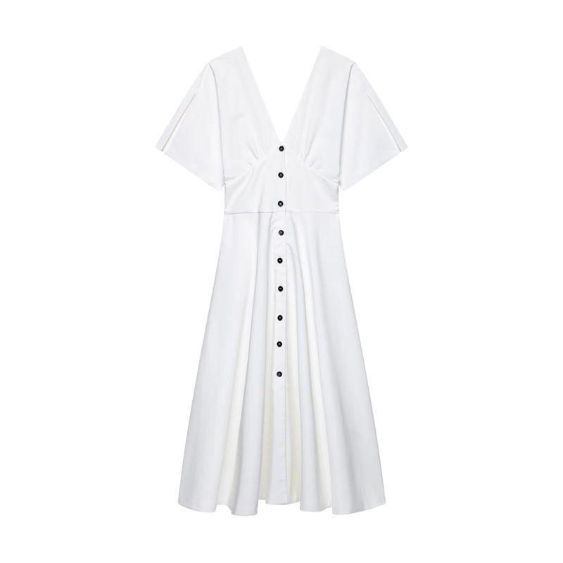 Kaslead New Women Clothes Western Style Button Decoration V-neck Midi Jumpsuit Long Dress 3242512 250