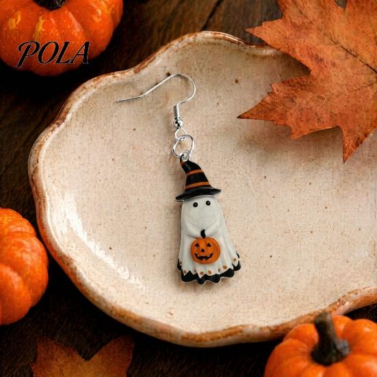 Holiday Themed Jewelry Cute Ghost Earrings, with Pumpkin Wizard Hat Decor, Lightweight Acrylic Earrings Halloween Drop Pendant Party Smooth Edge