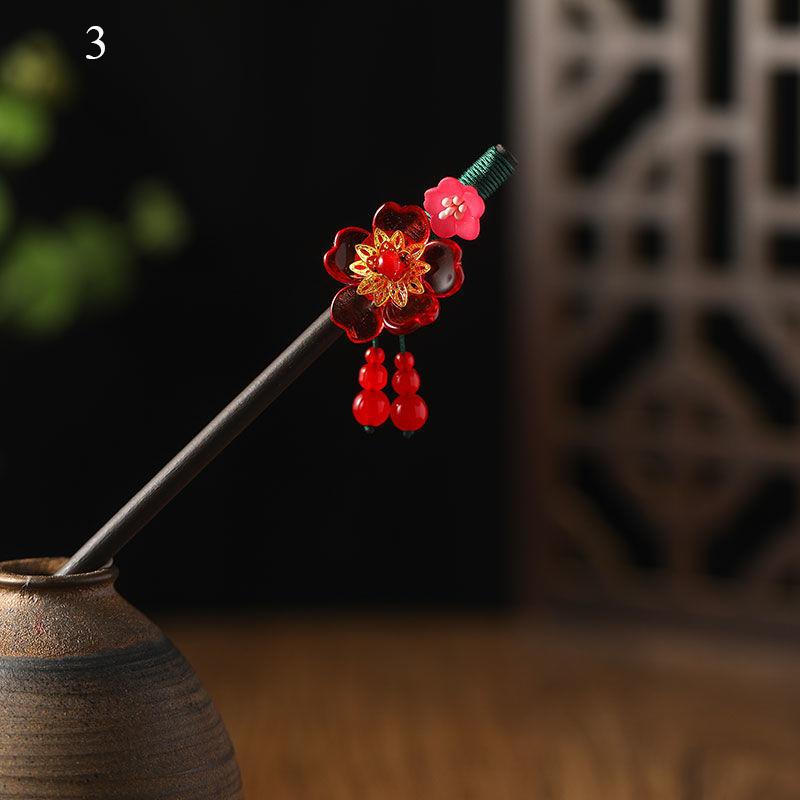 Vintage Handmade Luxury Flower Tassel Hairpins Hair Sticks Hair Wood Chinese Hair Stick Pins For Women Hair Ornaments headdress