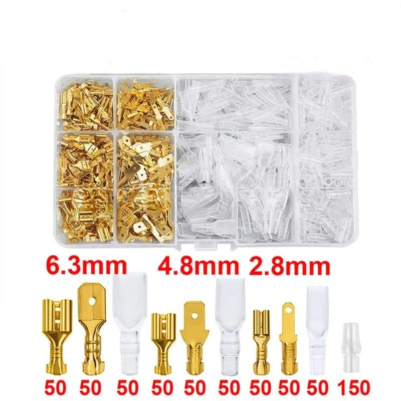 

600PCS Female and Male Crimp Terminal Kit 2.8/4.8/6.3mm Cold-pressed Spring Inserts Electric Wire Connectors Insulating Sheath фіолетовий