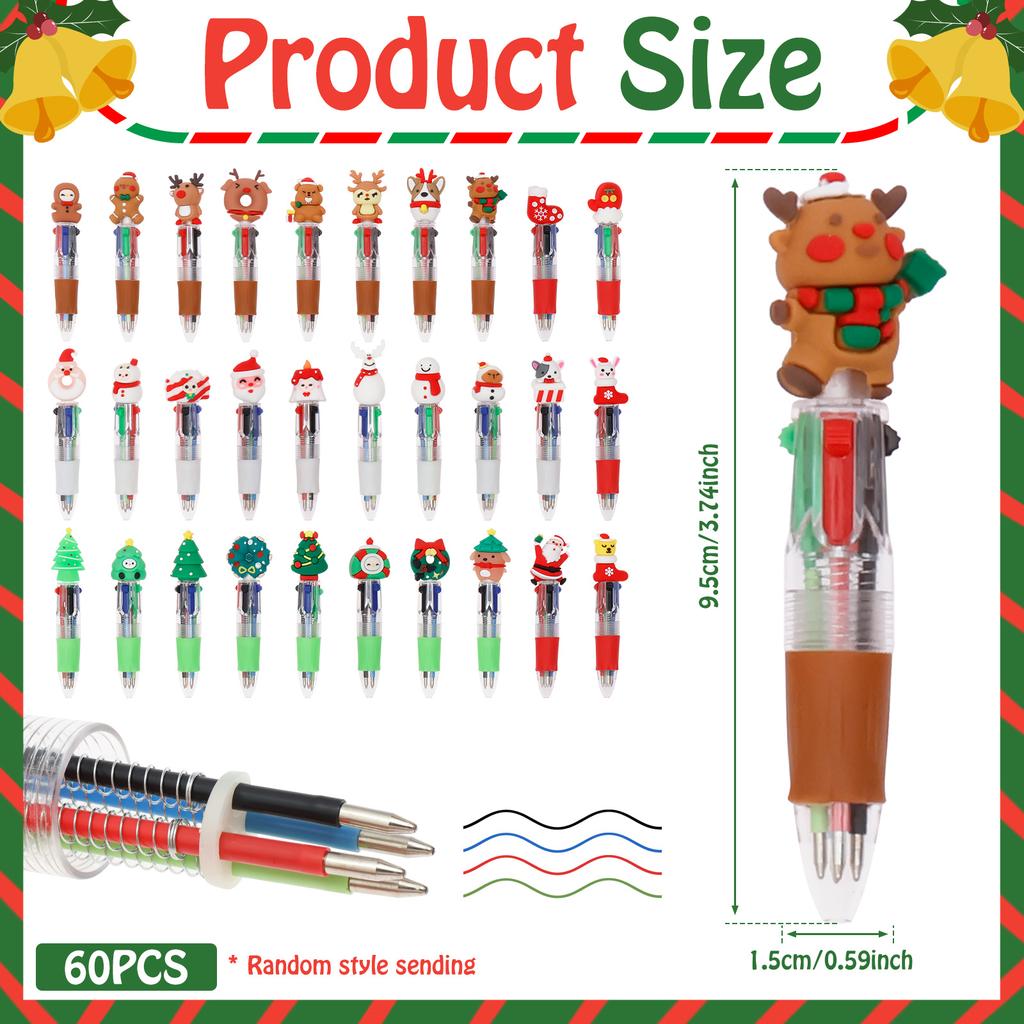 60Pcs Creative Mini Multicolor Pens Kawaii 4 In 1 Colors Ballpoint Pen Party Favors Christmas Gift for Student Friend Coworker