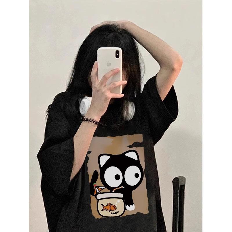 

Pure cotton heavy American retro short-sleeved t-shirt women s 2026 new summer design loose half-sleeved top trendy brand M чёрный