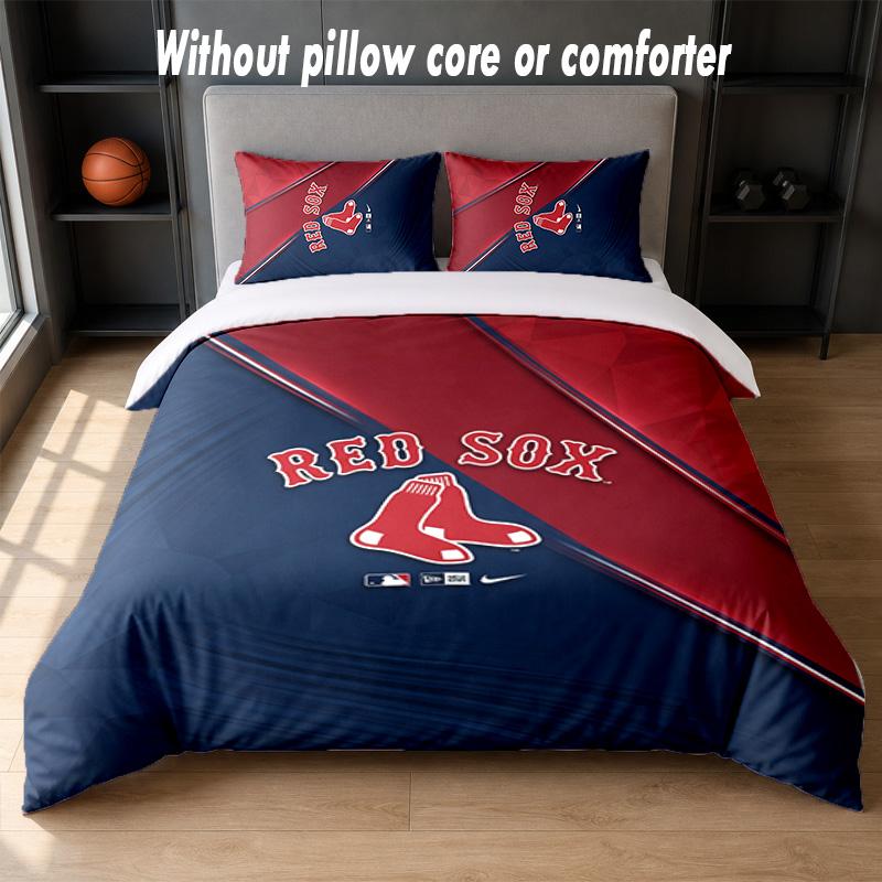 Boston Red Sox Design Bed Bedding Set 1 Duvet Cover + 2 Pillowcases Soft Breathable Household Bed Linens