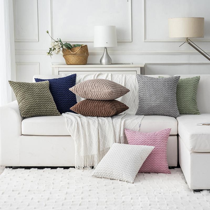 New Double-sided Bubble Corduroy Pillow Solid Color Dormitory Pillow Bedside Cushion Sofa Pillow Cover