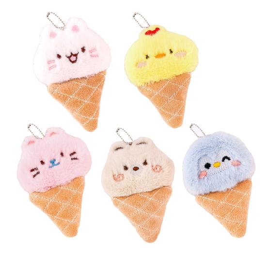 Keychain Pendant Soft Fluffy Ice Cream Shape Charm Key Chain Multi-Functional Key Holder Girl Stress Relief Gift