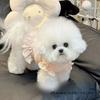 Dog clothes spring summer autumn new waffle small flower flying sleeve skirt pet cat cuter than bear teddy