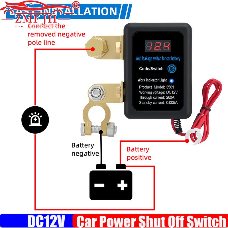 ZMFJH DC 12V Car Automatic Power Shut Off Switch 260A Battery Kill Switch Remote Battery Disconnect Switch for Car Truck SUV