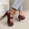 2025 Neue Damen Handgemachte High Heels Leder Spitze Flach Mary Jane Mittlere Absätze Tanzschuhe Damen Partykleid Pumps
