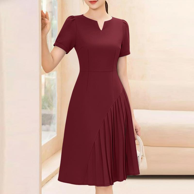ZANZEA Abito casual da donna a maniche corte con scollo a V tinta unita