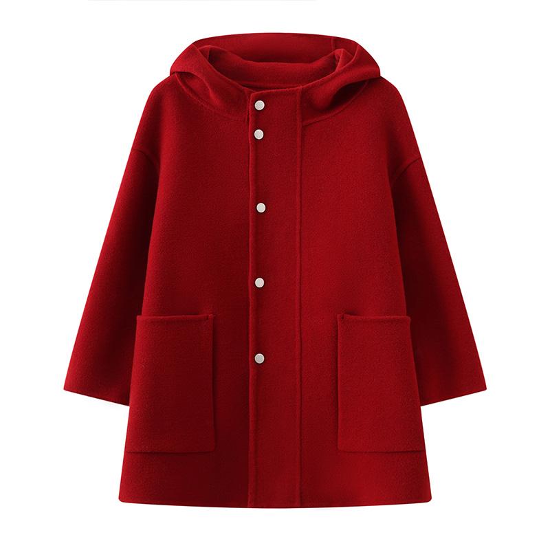 

Кашемірове пальто для дівчат Qinghe кашемір 30% кашемір 70% вовна унісекс Осіннє та зимове кашемірове пальто куртка м яка та тепла 160 червоний