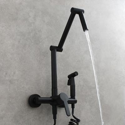 Baterie Bucătărie Pliabilă Tuqiu Alamă Negru Baterie Mixer Chiuvetă Bucătărie Caldă & Rece Montată pe Perete Cu Pistol de Pulverizare Mixer Chiuvetă Rotativ