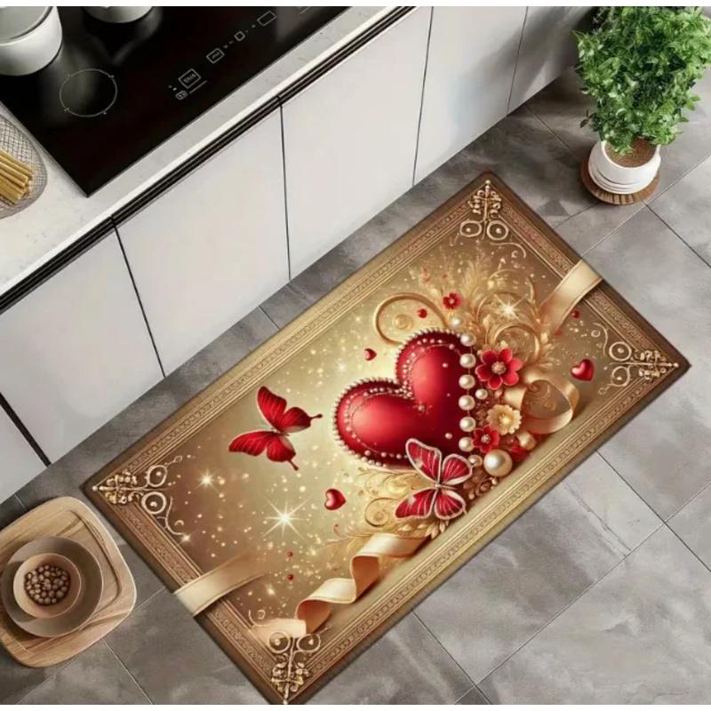 VIKAMA Valentine'S Day Heart Welcome Doormat Red And White Heart Pattern Carpet Machine Washable Entrance Door Mat Home Decor
