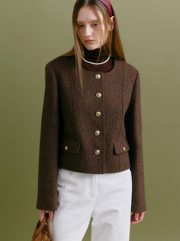 MOAT Classic Button Tweed Jacket (Wood Brown)