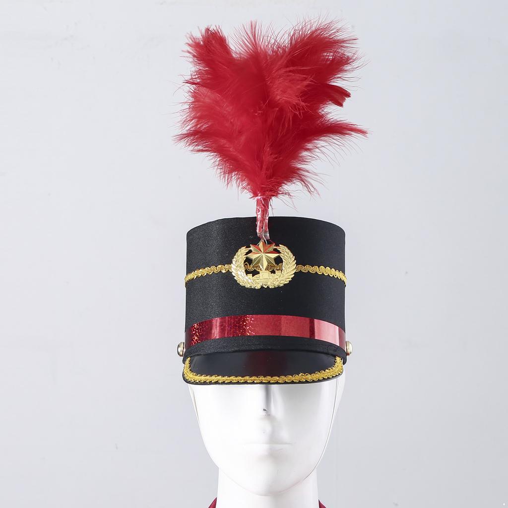 Drum Major Hat Conductor Performance Majorette Hat Drum Band Hat Toy Soldier Hats with Feather Decor Cosplay Accessories
