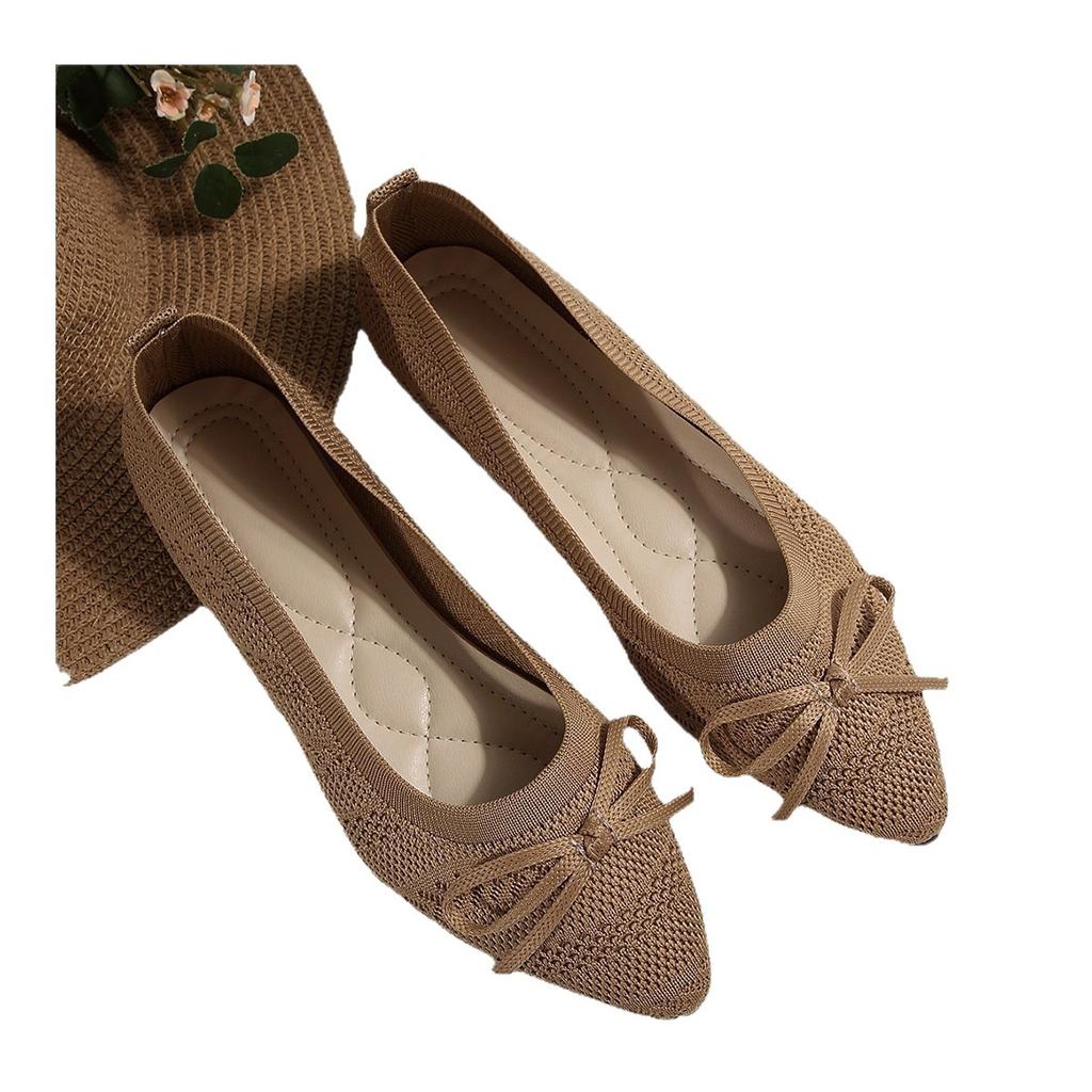 2025 new single shoes women's Doudou shoes women's knitted flats shallow mouth flying knitting shoes large size women's shoes Flat