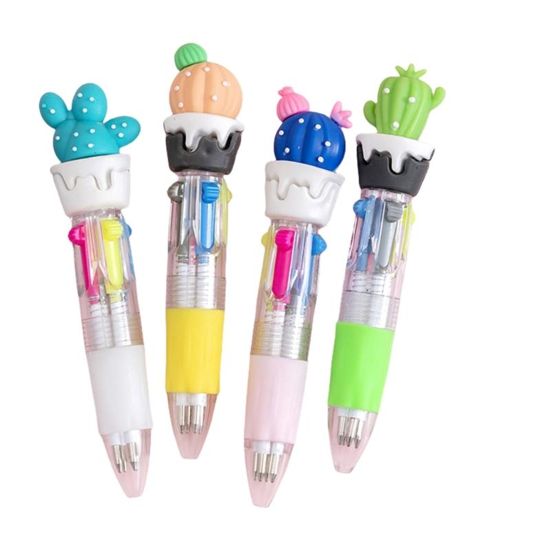 

4Pcs Cartoon Multicolored Pen 4 Color-in-1 Writing Pens Retractable Colored Ballpoint Pen for Color Coding Note Taking