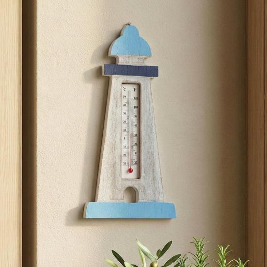 Vintage Holz-Küsten-Wandthermometer Nautische Fisch-/Leuchtturm-/Segelboot-/Hüttenform-Temperaturanzeige für Wohnzimmer, Schlafzimmer, Hotel, Flur, Wand