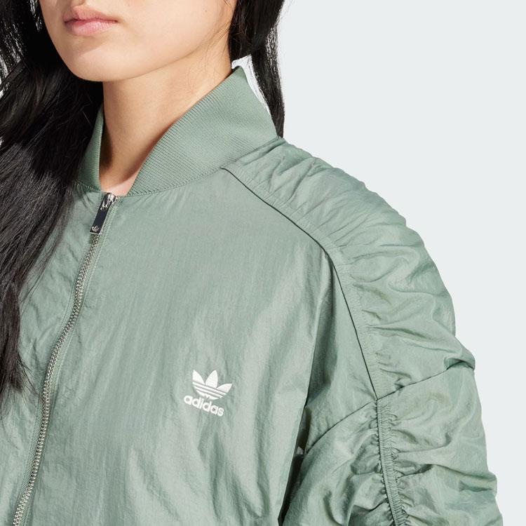 adidas Üç Şeritli Hafif Bomber Ceket, Bol Kısa Stil Kadın Ceketleri, İz-Yeşil IY3421
