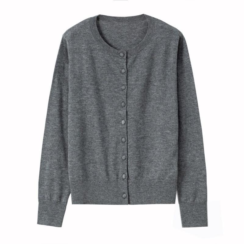 Autumn and Winter Casual Minimalist Style High-end All-wool Knitted Cardigan Women's Versatile Solid Color Thin Wool Sweater