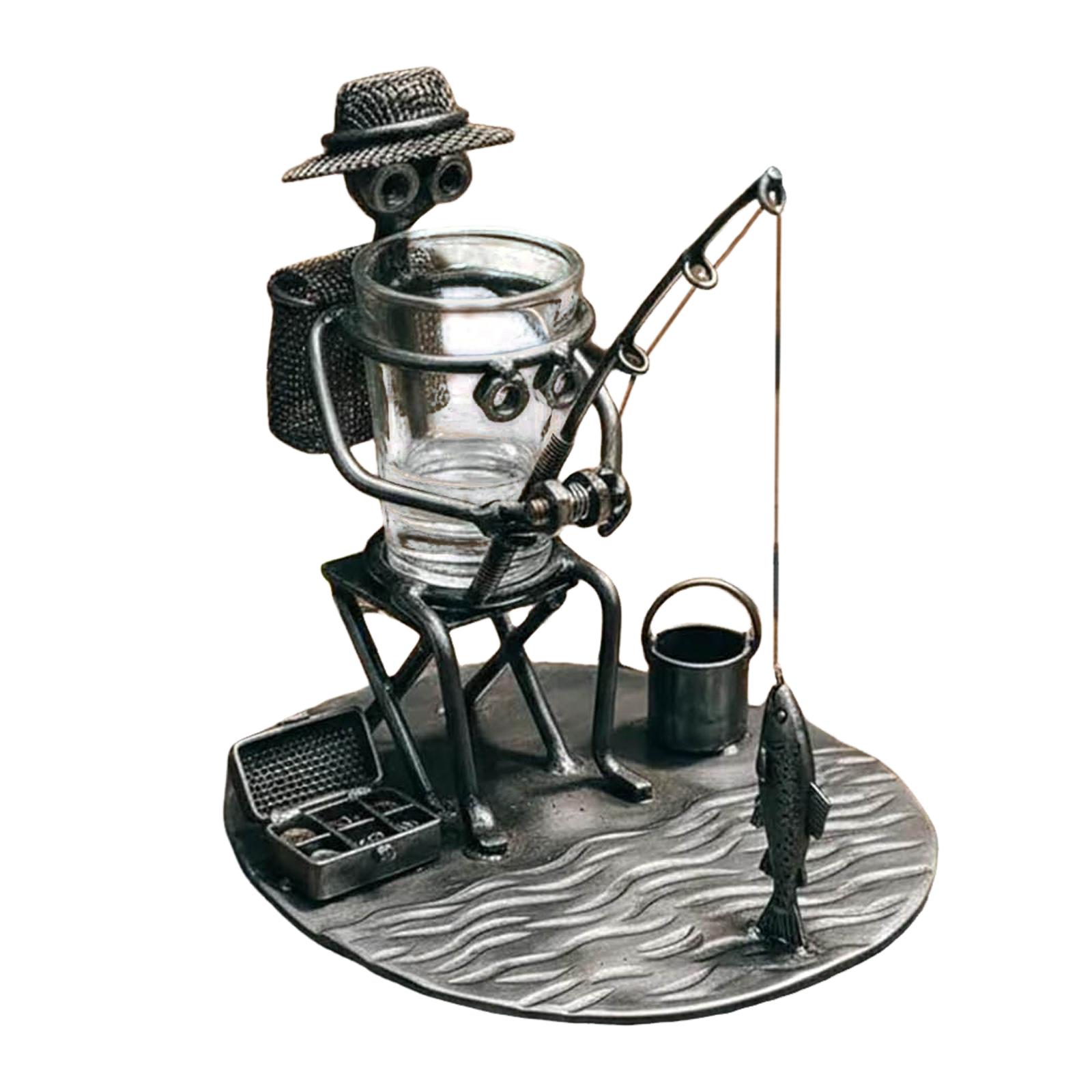 Fishing Shot Glass Holder Metal Fisherman Shot Glass Stand Funny Bar Decor For Man Whiskey Shot Display Paramedic Ornament