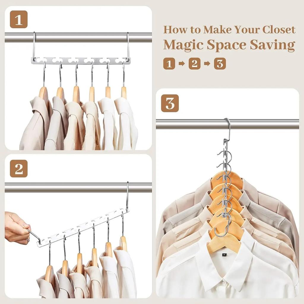 וו קסם מנירוסטה 6 חורים מתלים מתכת רב-תכליתיים חיסכון במקום מחזיק ארגון אחסון מלתחה מדורגים חזקים