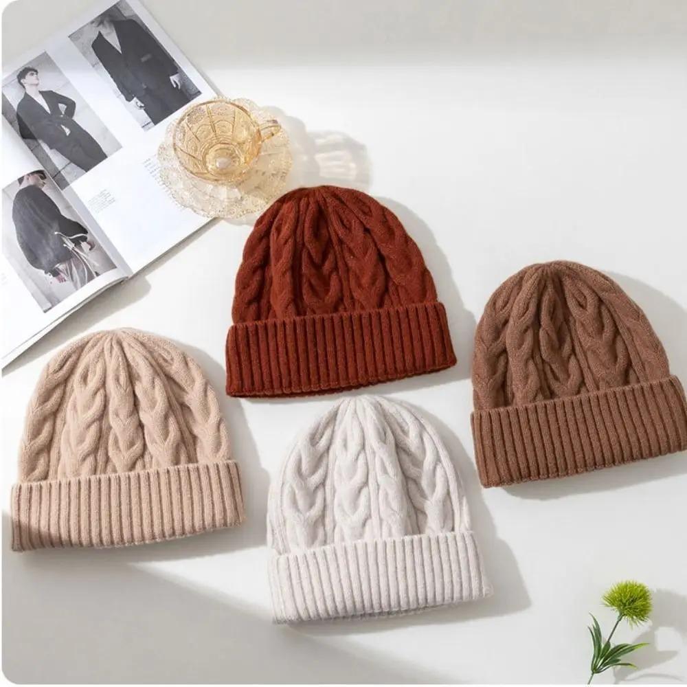 New Thickened Knitted Cap Solid Color Elasticity Beanie Soft Slouchy Bonnet Women Men