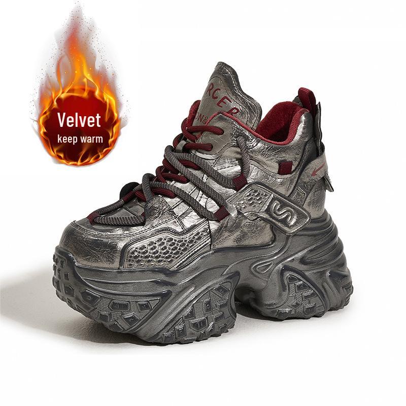2024 Damen Dicksohlige High-Top Dad Shoes: Trendig, Farbig, Höhenverstärkend, Plus Samt für Winterwärme