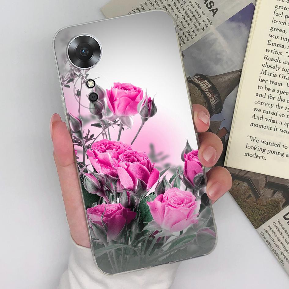 For OPPO A15 A35 A16 A17 A53 A52 A72 Deksel Silisium TPU Flower Butterfly Gjennomsiktig myk beskyttende støtfanger telefonveske For OPPO Fundas Coque