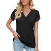 Women's Fashion Splicing V-neck Petal Sleeve  Casual T-shirt Short Sleeve Top