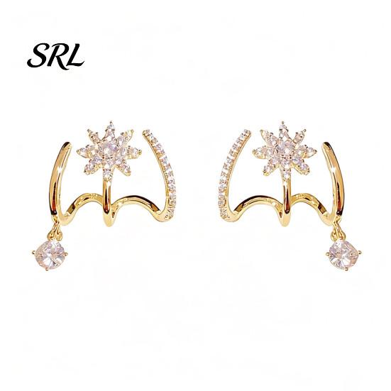 Micro-setting Zircon Earrings Eight-pointed Star Earrings, with Strong Technology, Durable Double-ring Studs Lightweight Comfort Elegant Jewelry золотистый