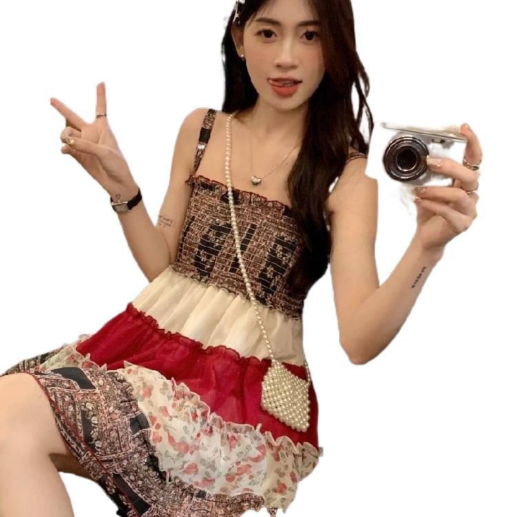 2026 Retro Floral Chiffon Sling Dress for Petite Women
