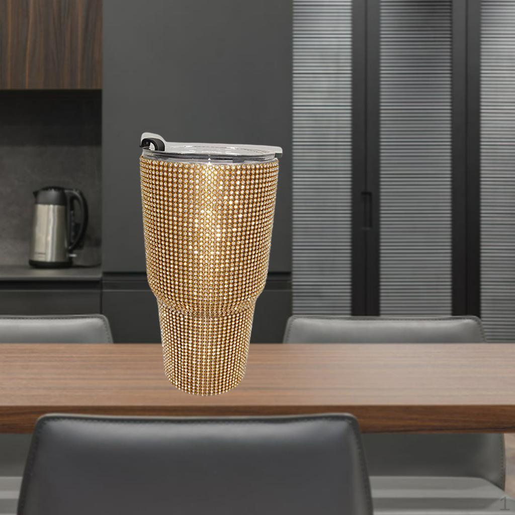 900ml Insulated Diamond Mug Stainless Steel Tumbler Water Vacuum Bottle Portable Golden