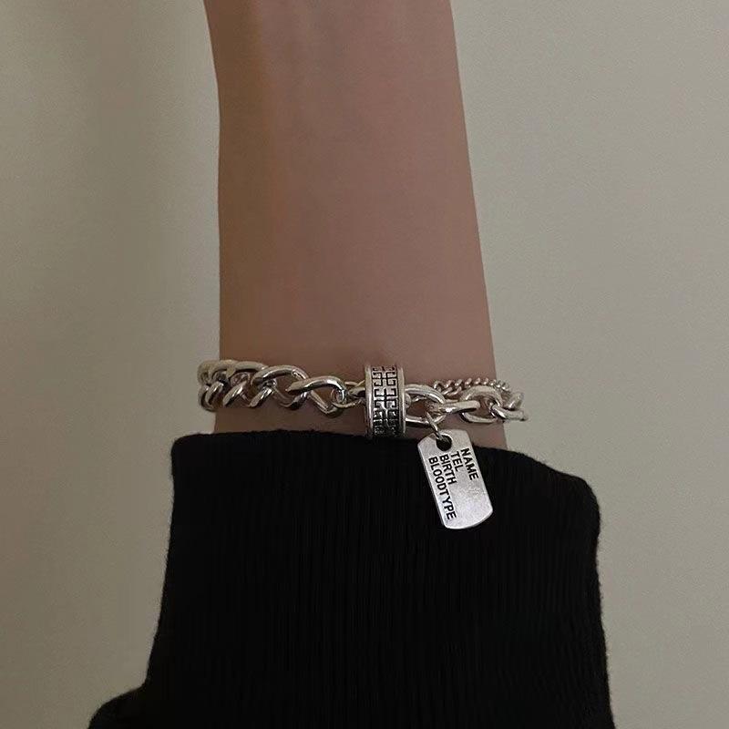 Hip Hop Trend Pendant Bracelet Double Layer Stackable Bangle Women Men Minimalist Niche Pendant Party Jewelry Gifts