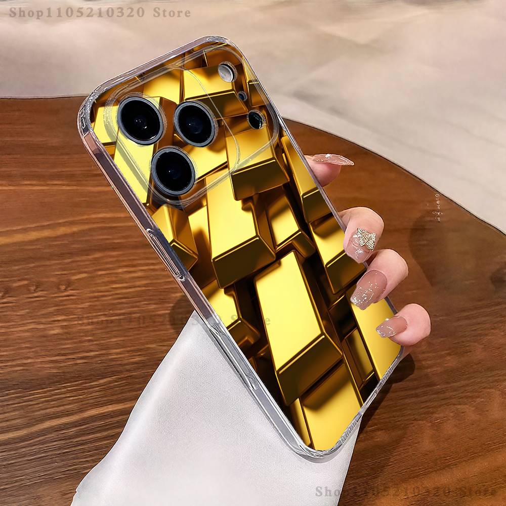 

Wealth Art Dazzling Gold Phone Case For iPhone 16,15,17,12,13,14,11 Max,Pro,Plus,X,XS,XR,SE4,E Mini Transparent Cover iPhone17Pro