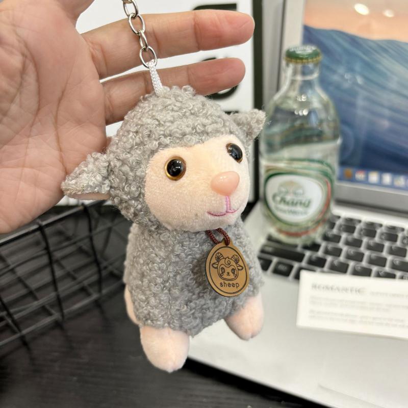 Cute Soft Plush Sheep Keychain Fluffy Straw Hat Plaid Bow 1Pcs Portable Key Ornament for Travel Backpack Decor