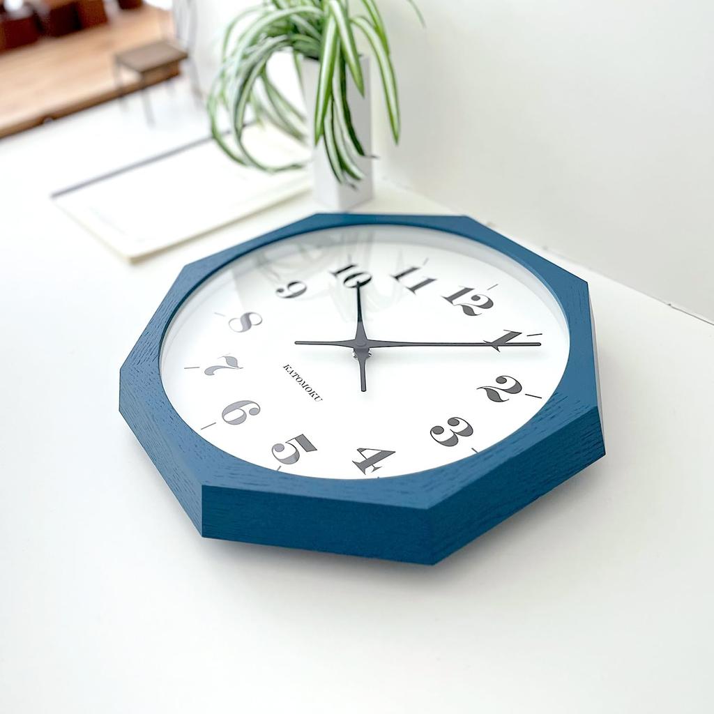 KATOMOKU Muku Clock 12 Octagonal Blue Wall Clock Sweep Movement km-97BLRC8 30.0cm (Radio-controlled Clock)