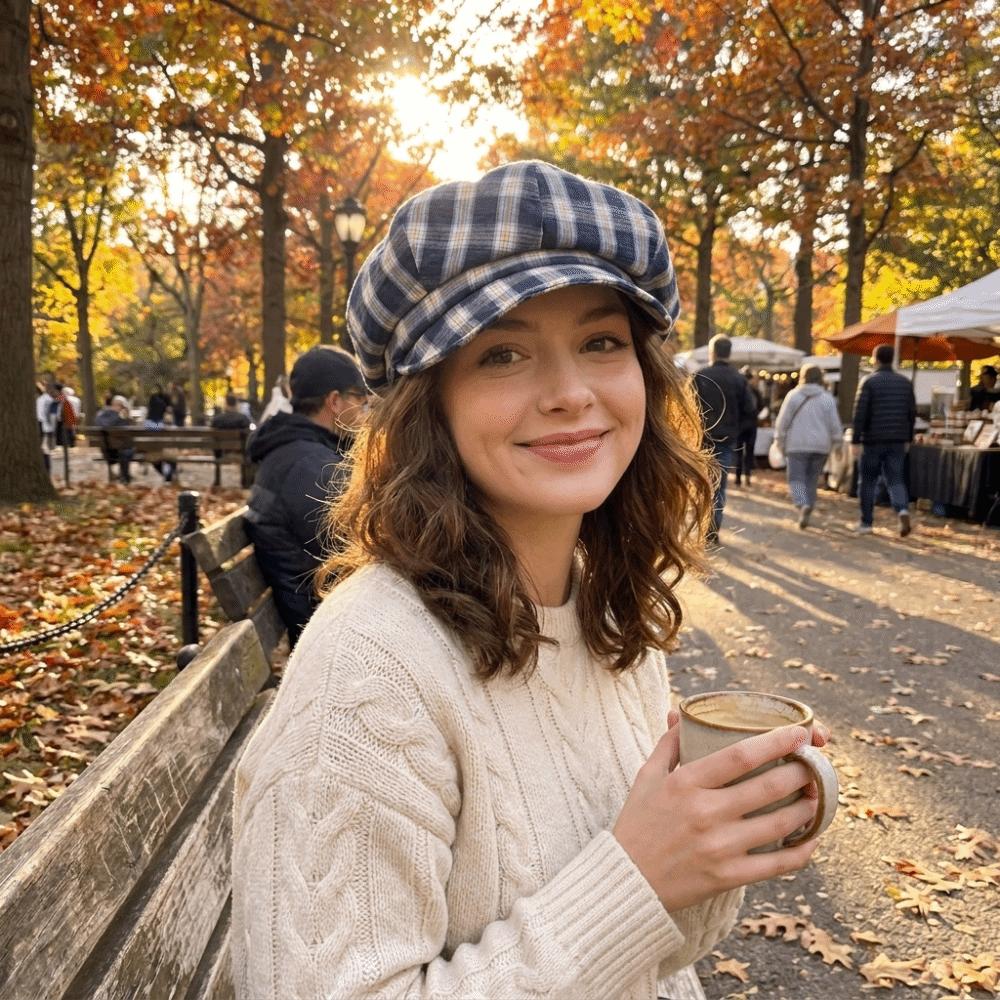 Thin Brim Plaid Beret Hat Irregular Octagonal Newsboy Peaked Hat Fashion Painter Artist Cap Travel