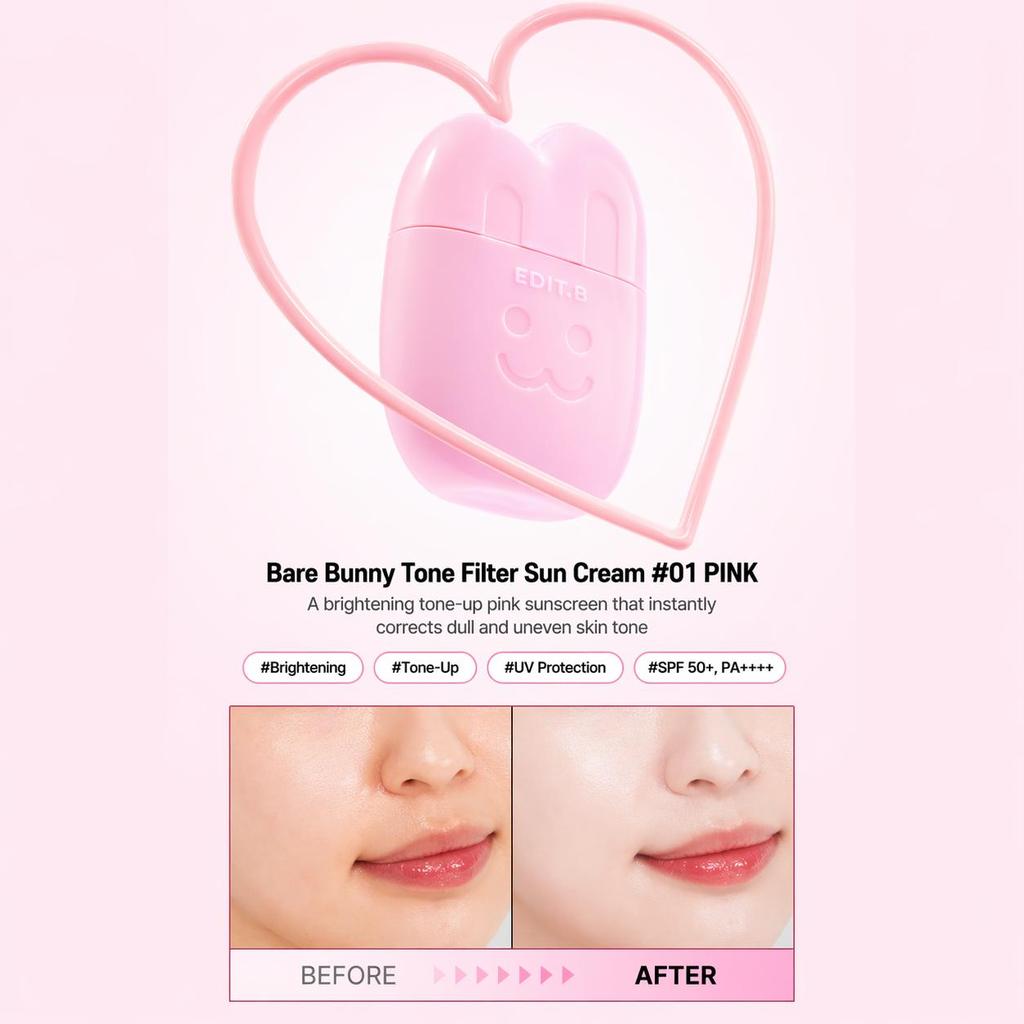 EDIT.B Bare Bunny Tone Filter Sun Cream 30ml (Pink / Purple / Milk White / Nude Beige) (12 Options) - DAISO