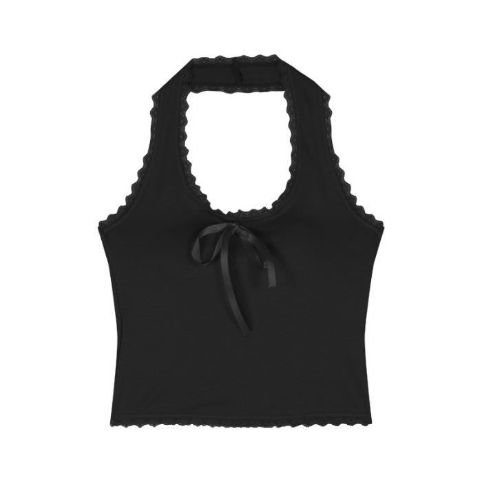 White Lace Lace Neck Sling Vest Women with Chest Pad Spring and Summer New Pure Desire Wind Backless Design Sense Niche