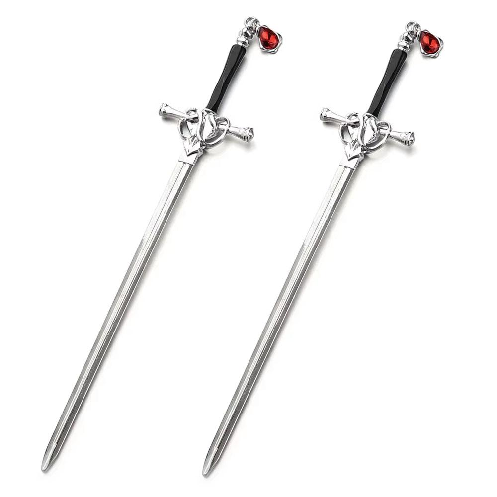 1Pc Chinese Style Sword Hairpin Punk Ruby Hair Stick Ponytail Women Trendy Hair Pin Hairstyle Tools Daily Hair Accessories