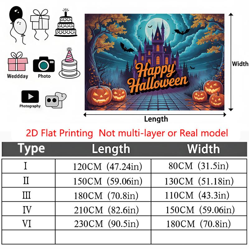 Party Backdrop Halloween Castle Flat Spooky Pumpkin Pumpkins Bats Celebration Photo Booth Party Decor