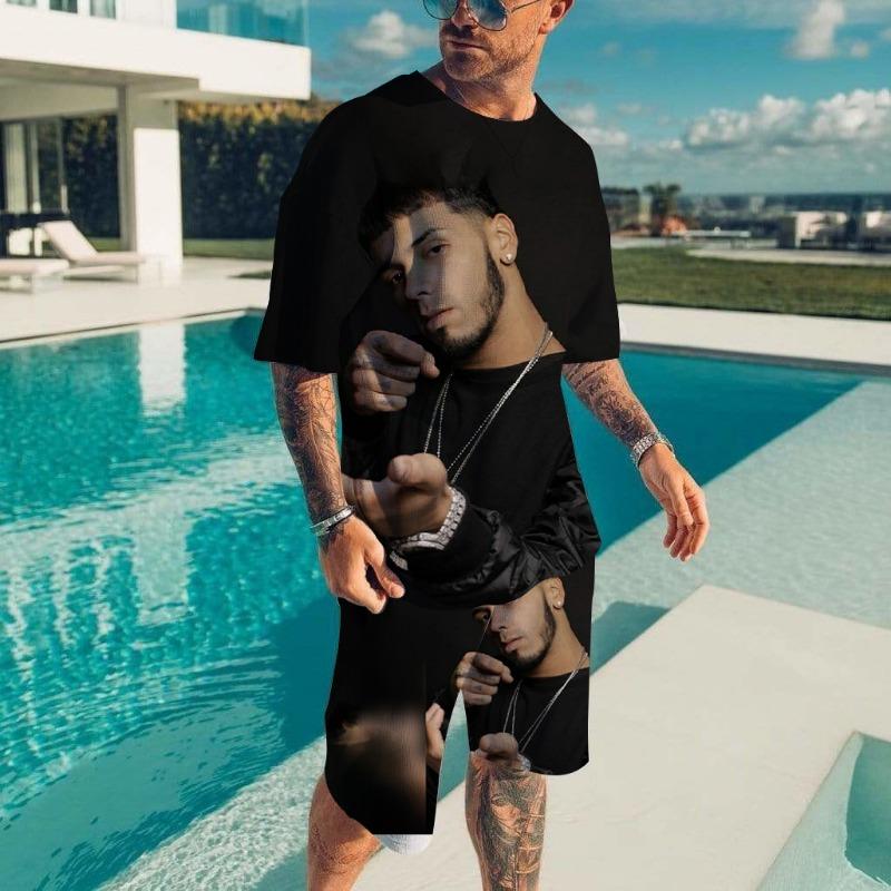 

Men T-shirt Sets Rapper Anuel AA 3D Print Fashion Tracksuit T Shirts Shorts 2 Pieces Male Streetwear Oversized Suits Sportswear 6XL