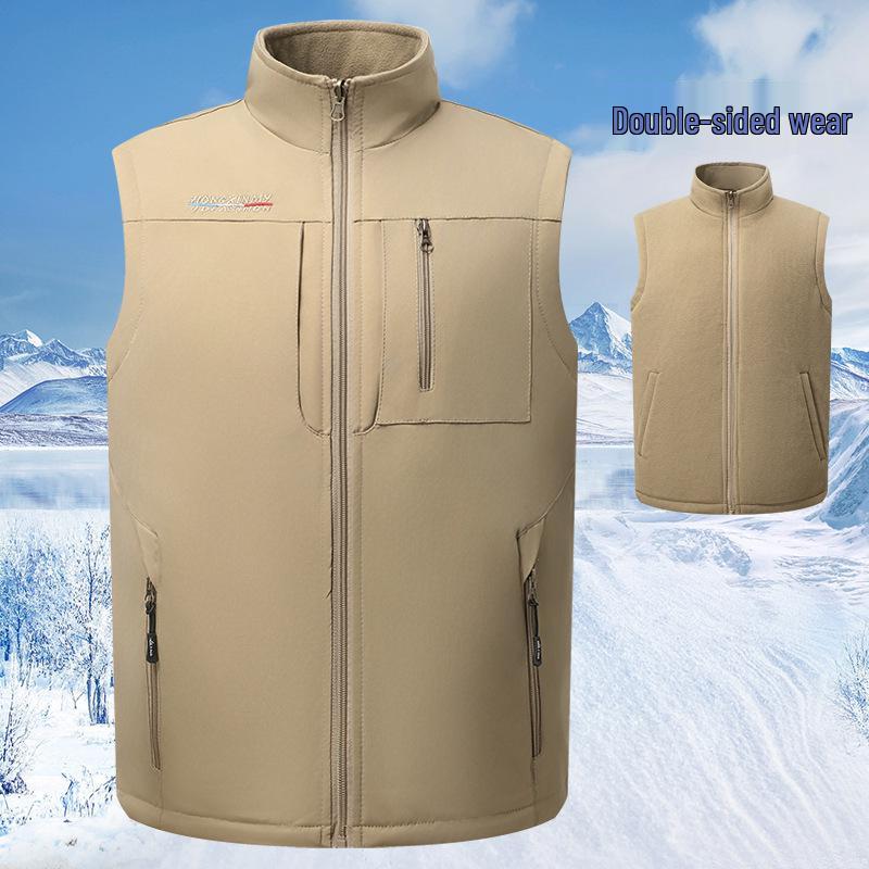 Men's Double-Sided Fleece-Lined Casual Jacket, Multi-Pocket, Dad Style for Autumn and Winter