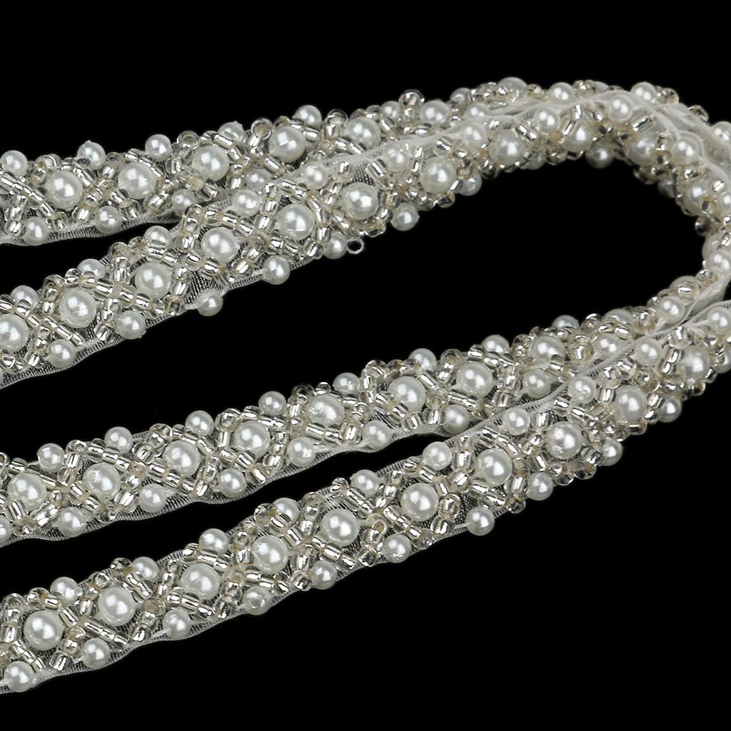 1 Yard Beaded Lace Trims Sewing Applique Ribbon Embellishments