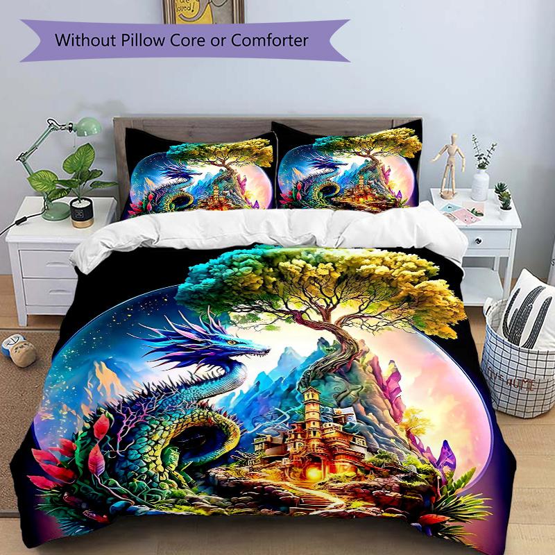 

3pcs Dragon s Majesty Bedding Set - Includes 1 Quilt Cover and 2 Pillowcases, Comfortable Bedding with Stylish Design for Bedroom, Machine W 135cm*200cm
