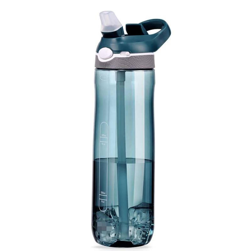 

750ml Portable Sports Water Bottle With Straw For Camping Hiking Outdoor Plastic Transparent BPA Free Bottle For Men Drinkware зелёный